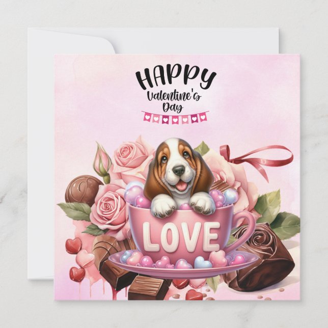 Basset Hound  Puppy Dog for Valentine's Day Holiday Card (Front)
