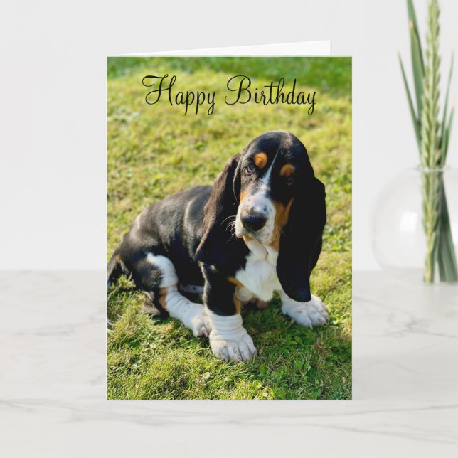 Basset Hound Puppy Dog Happy Birthday Card (Front)