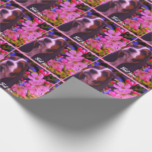 Basset Hound Puppy Flowers Personalised Wrapping Paper