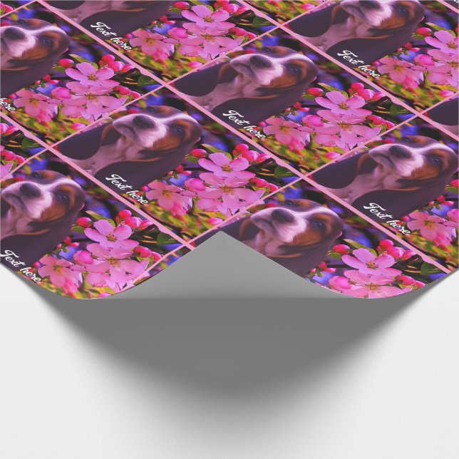 Basset Hound Puppy Flowers Personalised  Wrapping Paper (Corner)