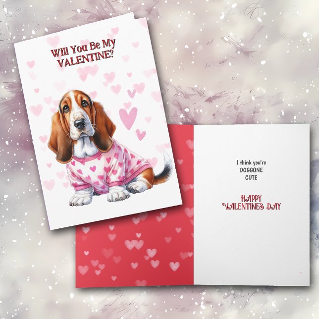 Basset Hound Puppy in Sweater Valentine Holiday Card (Creator Uploaded)