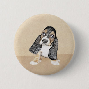 Basset Hound Puppy Painting - Original Dog Art 6 Cm Round Badge