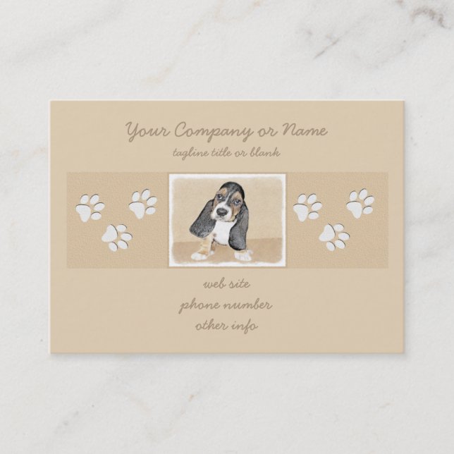 Basset Hound Puppy Painting - Original Dog Art Business Card (Front)