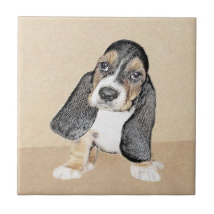 Basset Hound Puppy Painting - Original Dog Art Ceramic Tile