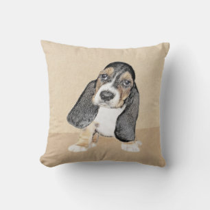 Basset Hound Puppy Painting - Original Dog Art Cushion