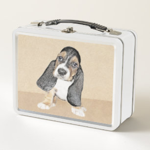 Basset Hound Puppy Painting - Original Dog Art Metal Lunch Box