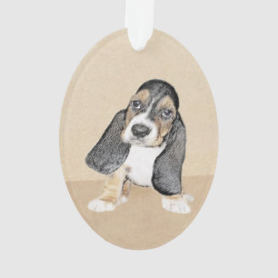 Basset Hound Puppy Painting - Original Dog Art Ornament