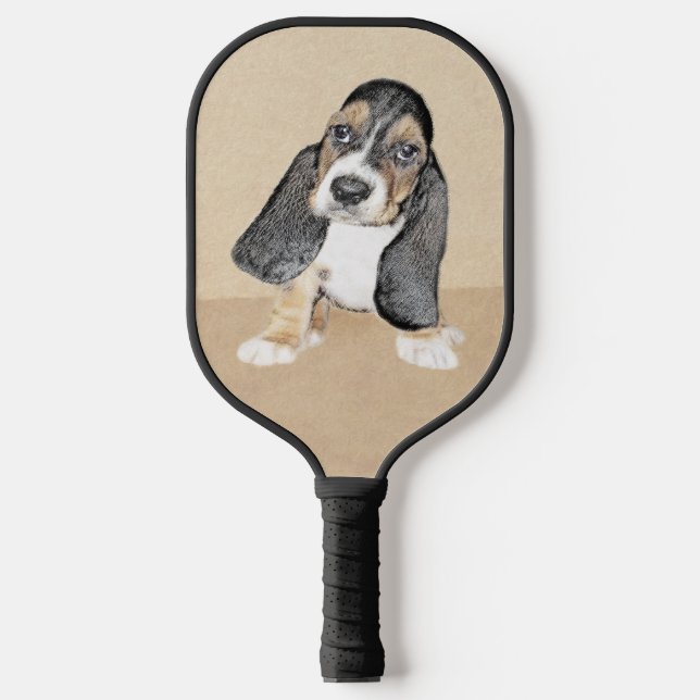 Basset Hound Puppy Painting - Original Dog Art Pic Pickleball Paddle (Front)