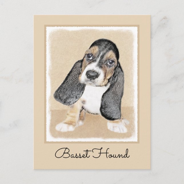 Basset Hound Puppy Painting - Original Dog Art Postcard (Front)