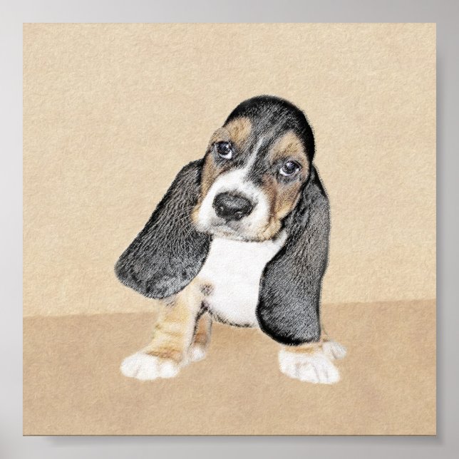 Basset Hound Puppy Painting - Original Dog Art Poster (Front)