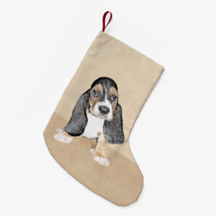 Basset Hound Puppy Painting - Original Dog Art Small Christmas Stocking