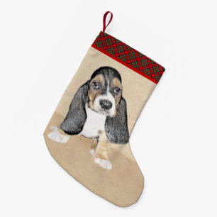 Basset Hound Puppy Painting - Original Dog Art Small Christmas Stocking