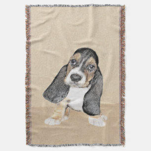 Basset Hound Puppy Painting - Original Dog Art Throw Blanket