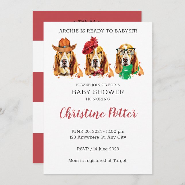 Basset Hound Puppy Theme Baby Shower Invitation (Front/Back)