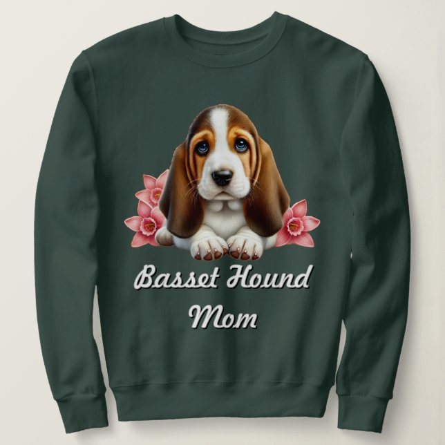  Basset Hound Puppy With Flowers  Sweatshirt (Design Front)