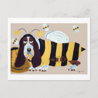 Basset Hound Raiding a Bee Hive Invitation Postcard