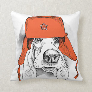 Basset Hound   Red Ushanka Hat Cushion