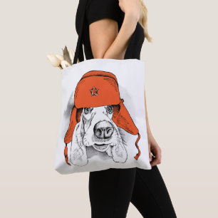 Basset Hound Red Ushanka Hat Tote Bag