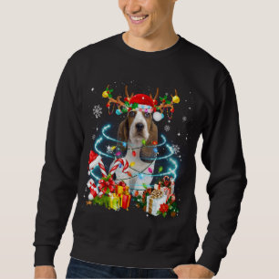 Basset Hound Reindeer Christmas Tree Lights Pajama Sweatshirt