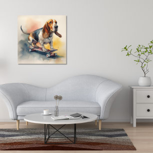 Basset Hound riding skateboard Poster