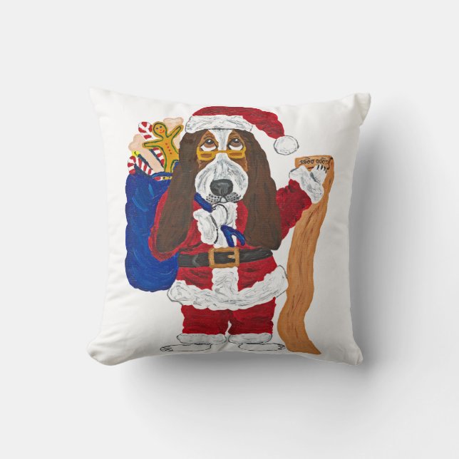 Basset Hound Santa Checking List Of Good Bassets Cushion (Front)