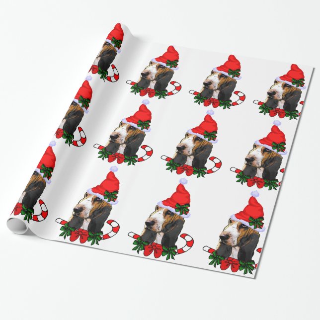 Basset Hound Santa Christmas Wrapping Paper (Unrolled)