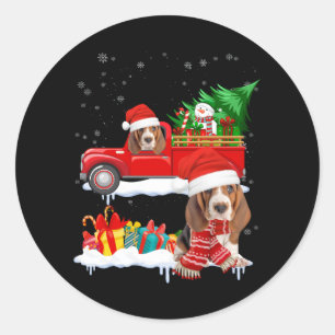 Basset Hound Santa Dog Riding Red Truck Christmas  Classic Round Sticker
