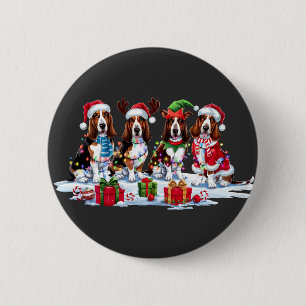 Basset hound Santa hat antlers elf Christmas light 6 Cm Round Badge