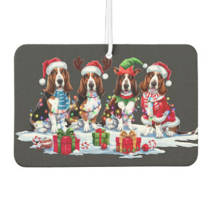 Basset hound Santa hat antlers elf Christmas light Car Air Freshener