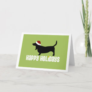 Basset Hound Santa Hat Holiday Card