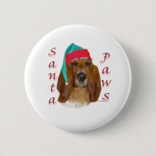 Basset Hound Santa Paws 6 Cm Round Badge