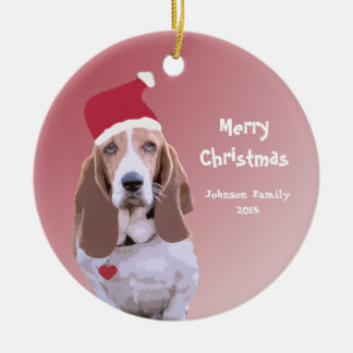 Basset Hound Santa Personalised Christmas Ceramic Tree Decoration
