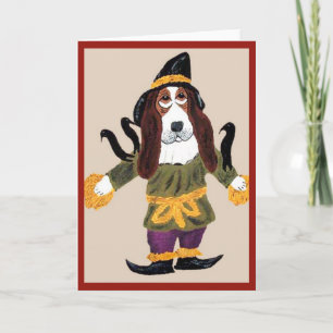 Basset Hound Scarecrow Card