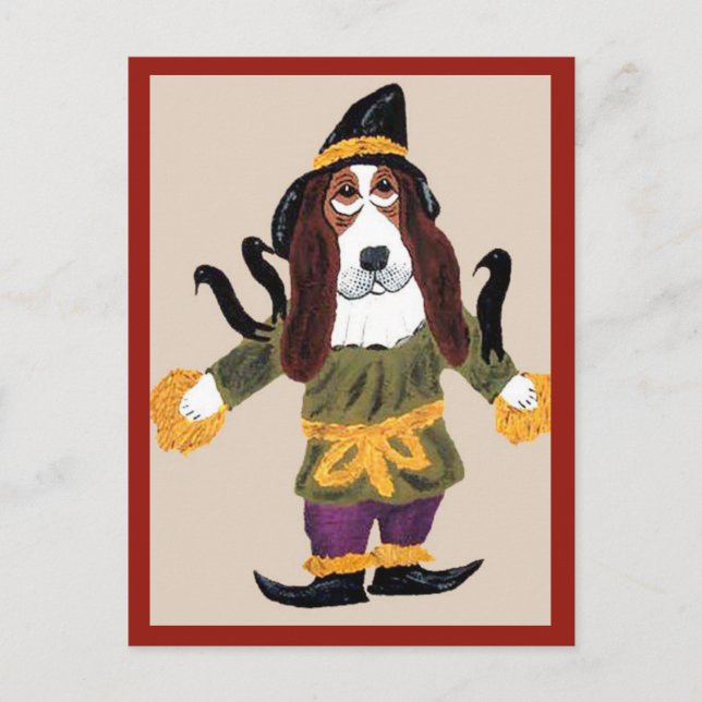 Basset Hound Scarecrow Postcard (Front)