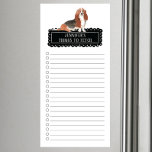 Basset Hound Shopping List Magnetic Notepad<br><div class="desc">Adorable things to fetch Basset Hound dog with a black chalkboard frame personalised with your name.</div>