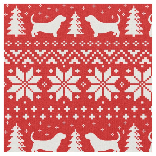 Basset Hound Silhouettes Christmas Holiday Xmas Fabric (Close Up)
