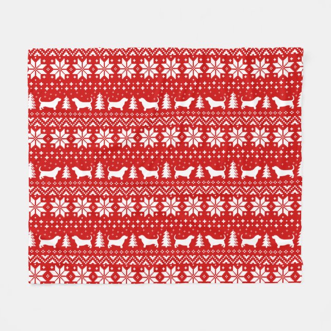 Basset Hound Silhouettes Dogs Christmas Pattern Fleece Blanket (Front (Horizontal))