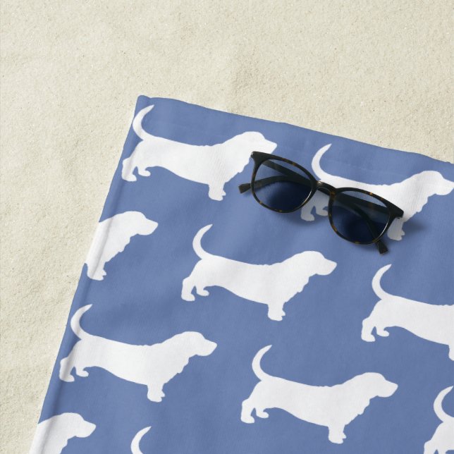 Basset Hound Silhouettes Pattern Beach Towel (In Situ)