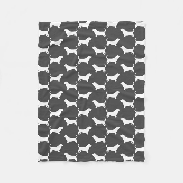 Basset Hound Silhouettes Pattern Grey Fleece Blanket (Front)