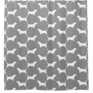 Basset Hound Silhouettes Pattern Grey Shower Curtain