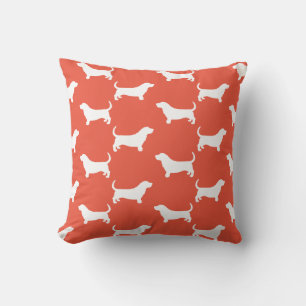 Basset Hound Silhouettes Pattern Orange Red Cushion