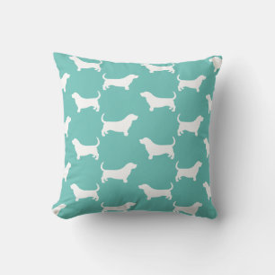 Basset Hound Silhouettes Pattern Teal and White Cushion
