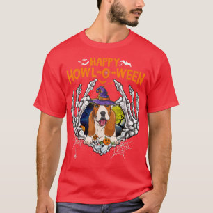Basset Hound Skeleton Heart Happy HowlOWeen Costum T-Shirt