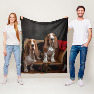 Basset Hound Snowy Sleigh Christmas Decor  Fleece Blanket