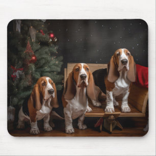 Basset Hound Snowy Sleigh Christmas Decor  Mouse Pad