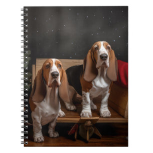 Basset Hound Snowy Sleigh Christmas Decor  Notebook