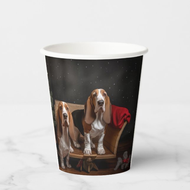 Basset Hound Snowy Sleigh Christmas Decor  Paper Cups (Front)