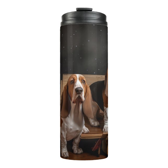 Basset Hound Snowy Sleigh Christmas Decor  Thermal Tumbler (Front)