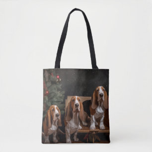 Basset Hound Snowy Sleigh Christmas Decor  Tote Bag