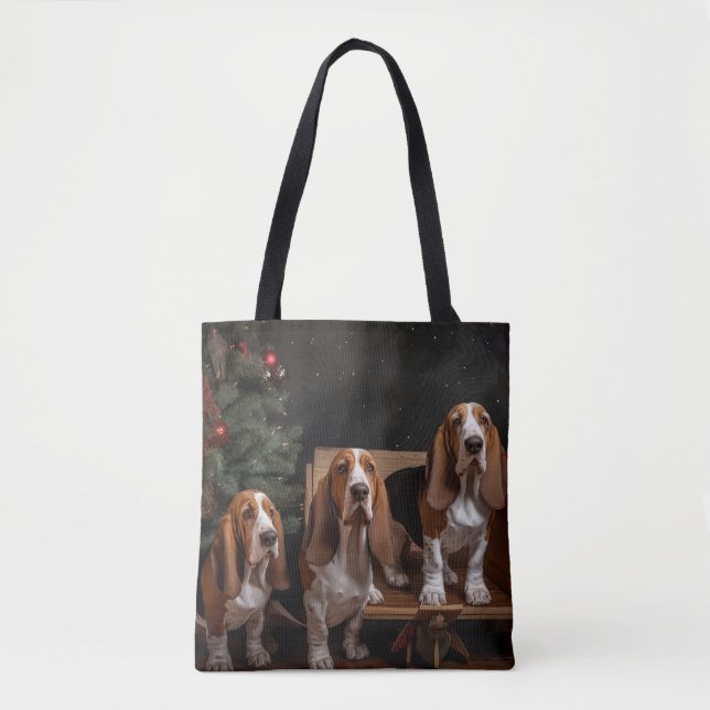 Basset Hound Snowy Sleigh Christmas Decor  Tote Bag (Front)